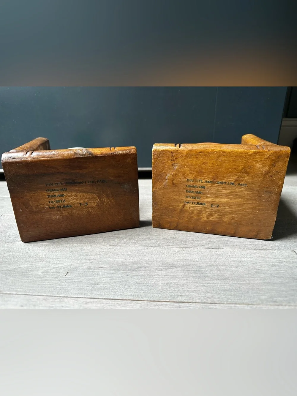 Vintage Solid Wood Baseball Football Sports Book Ends Made In Thailand Decor - Picture 8 of 8